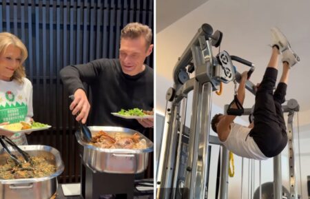 Ryan Seacrest and Vanna White (left) eating on 