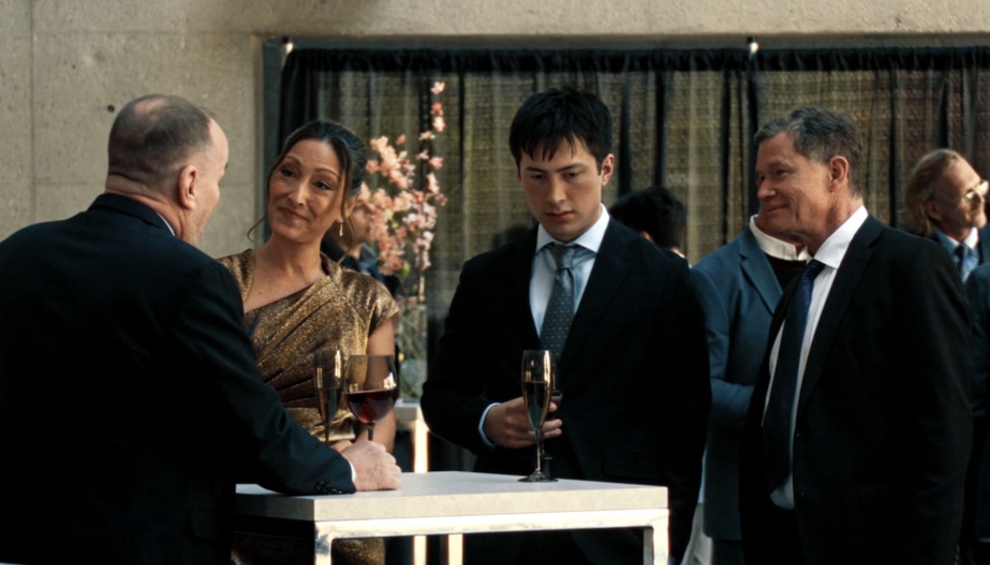 Shane and Yuna talking to the Montreal Metros owner in 'Heated Rivalry' Season 1 Episode 1