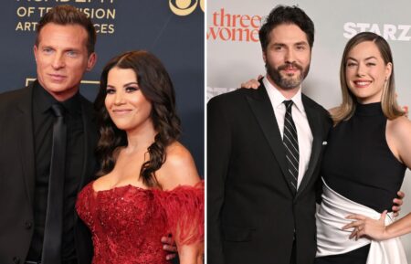 Steve Burton (L) attends the 51st annual Daytime Emmys Awards at The Westin Bonaventure Hotel & Suites, Los Angeles on June 07, 2024 in Los Angeles, California; John Patrick Amedori and Annika Noelle attend “Three Women” New York City Premiere on September 09, 2024 in New York City.