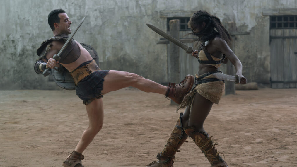 Nick Tarabay as Ashur and Tenika Davis as Achillea in 'Spartacus: House of Ashur' Season 1 Episode 3