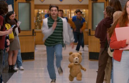 Max Burkholder as John, Seth MacFarlane as voice of Ted in Ted Season 2