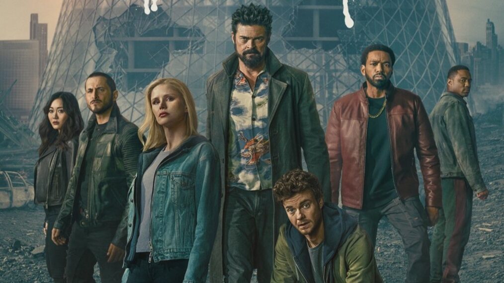 Karen Fukuhara, Tomer Capone, Erin Moriarty, Karl Urban, Jack Quaid, Laz Alonso, and Jessie T. Usher for 'The Boys' Season 5