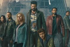Karen Fukuhara, Tomer Capone, Erin Moriarty, Karl Urban, Jack Quaid, Laz Alonso, and Jessie T. Usher for 'The Boys' Season 5