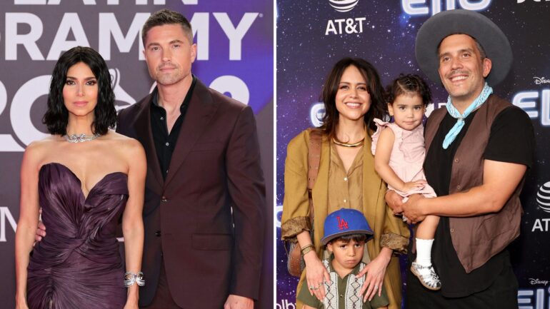 Roselyn Sánchez and Eric Winter attend The 24th Annual Latin Grammy Awards on November 16, 2023 in Seville, Spain; Alyssa Diaz (far L) and Gustavo Galindo (far R) attend the World Premiere of Disney and Pixar's "Elio" at El Capitan Theatre on June 10, 2025 in Los Angeles, California.
