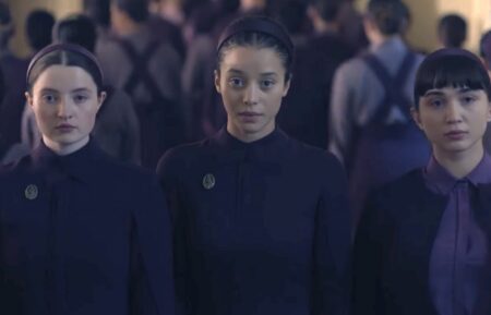 Lucy Halliday, Chase Infiniti, and Rowan Blanchard in 'The Testaments'