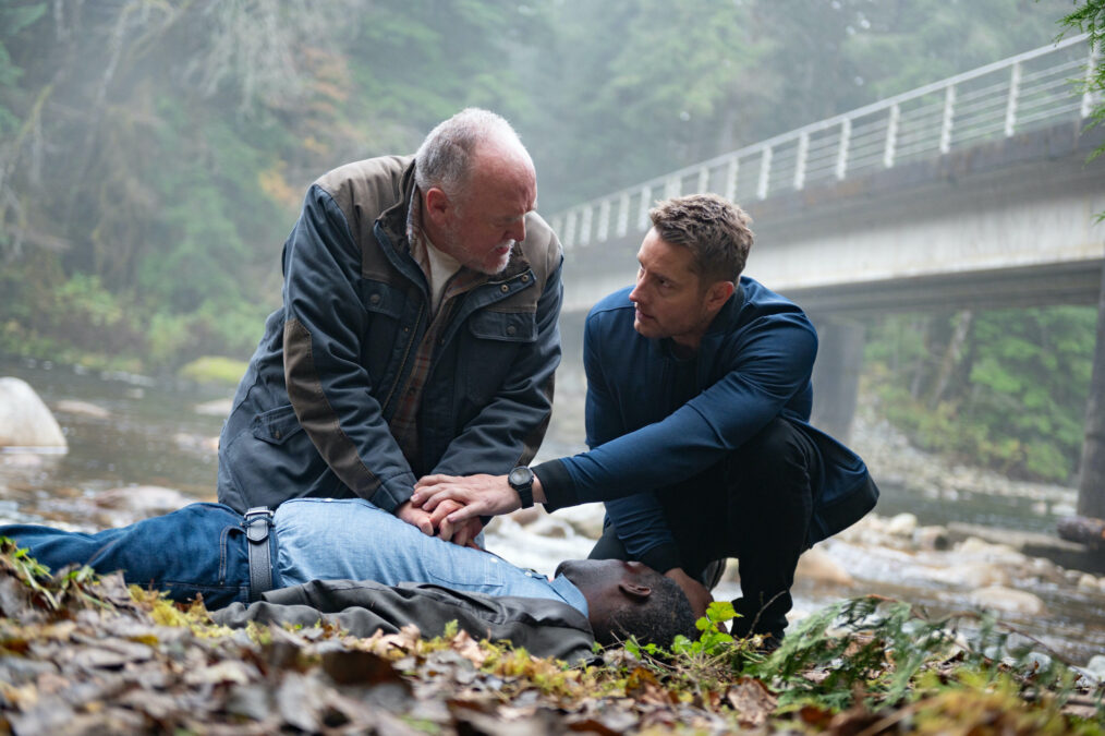 Brent Sexton as Keaton, Justin Hartley as Colter Shaw and Dean McKenzie as Dobbs — 'Tracker' Season 3 Episode 9 