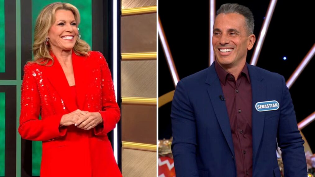 'Celebrity Wheel of Fortune' contestant Sebastian Maniscalco (right) with host Vanna White (left) on December 11, 2025