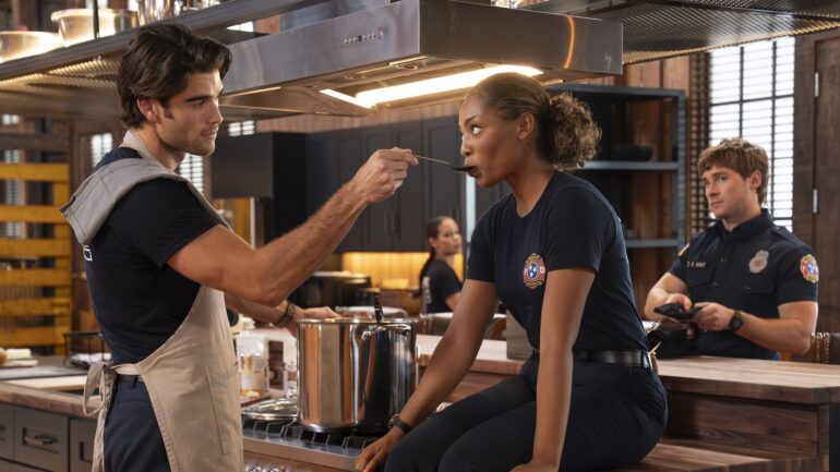 Hunter McVey as Blue, Hailey Kilgore as Taylor, and Michael Provost as Ryan — '9-1-1: Nashville' Season 1 Episode 10 "Let It R.I.P."