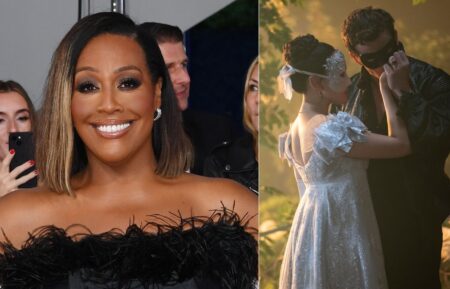 Alison Hammond attends the NTA's 2025 at The O2 Arena on September 10, 2025 in London, England; Yerin Ha as Sophie Beckett, Luke Thompson as Benedict Bridgerton in episode 401 of Bridgerton
