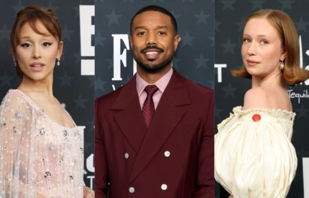 Ariana Grande attends the 31st Annual Critics Choice Awards at Barker Hangar on January 04, 2026 in Santa Monica, California; Michael B. Jordan attends the 31st Annual Critics Choice Awards at Barker Hangar on January 04, 2026 in Santa Monica, California; Hannah Einbinder attends the 31st Annual Critics Choice Awards at Barker Hangar on January 04, 2026 in Santa Monica, California.
