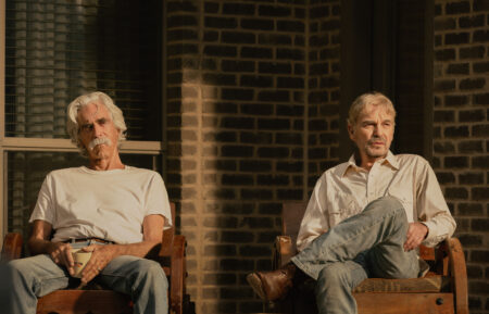 Sam Elliott as T.L. and Billy Bob Thornton as Tommy in Landman episode 10, season 2, streaming on Paramount+. Photo Credit: Emerson Miller/Paramount+