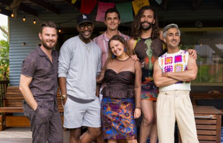 Bobby Berk, Karamo Brown, Antoni Porowski, Alison McCrary, Jonathan Van Ness, Tan France in episode 805 of Queer Eye.