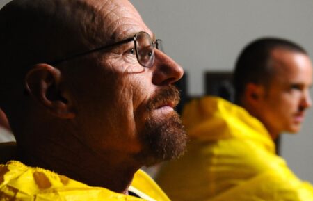 BREAKING BAD, (from left): Bryan Cranston, Aaron Paul, 'Hazard Pay', (Season 5, ep. 503, aired July 29, 2012), 2008-2012. Photo: Ursula Coyote / © AMC / Courtesy Everett Collection