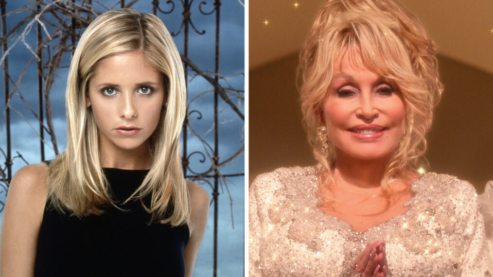 BUFFY THE VAMPIRE SLAYER, Sarah Michelle Gellar, 1997-2003 (2000 photo). ph: Andrew MacPherson / TM and Copyright ©20th Century Fox Film Corp. All rights reserved / courtesy Everett Collection; CHRISTMAS ON THE SQUARE, (aka DOLLY PARTON'S CHRISTMAS ON THE SQUARE), Dolly Parton, 2020. © Netflix / Courtesy Everett Collection