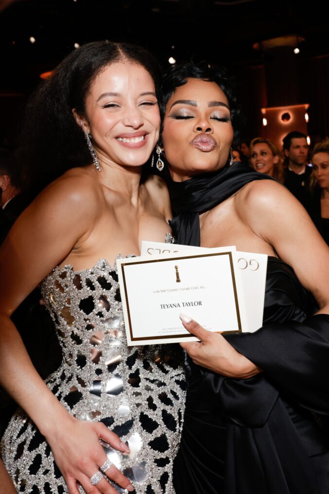 Chase Infiniti and Teyana Taylor at the 83RD ANNUAL GOLDEN GLOBES®, airing live from the Beverly Hilton in Beverly Hills, California on Sunday, January 11, 2026 at 8 PM ET/5 PM PT, on CBS and streaming on Paramount+. Photo: Francis Specker/CBS ©2026 CBS Broadcasting, Inc. All Rights Reserved.
