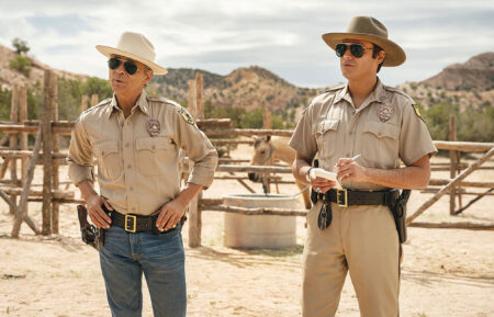 Zahn McClarnon as Joe Leaphorn and Kiowa Gordon as Jim Chee - Dark Winds _ Season 4, Episode 1