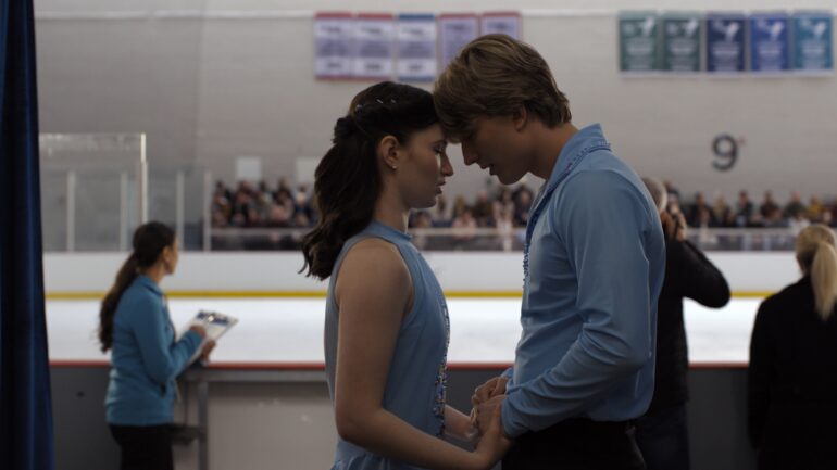 Madelyn Keys as Adriana Russo and Cale Ambrozic as Brayden Elliot in Finding Her Edge