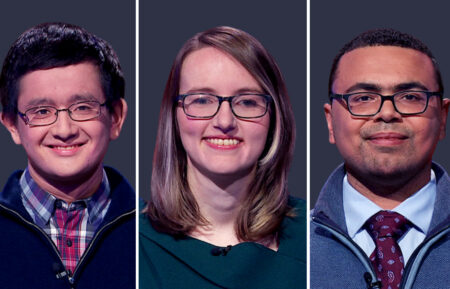 Ryan Sharpe, Vickie Talvola, and Cameron Berry on Jeopardy! Champions 'Wildcard' semi-finals