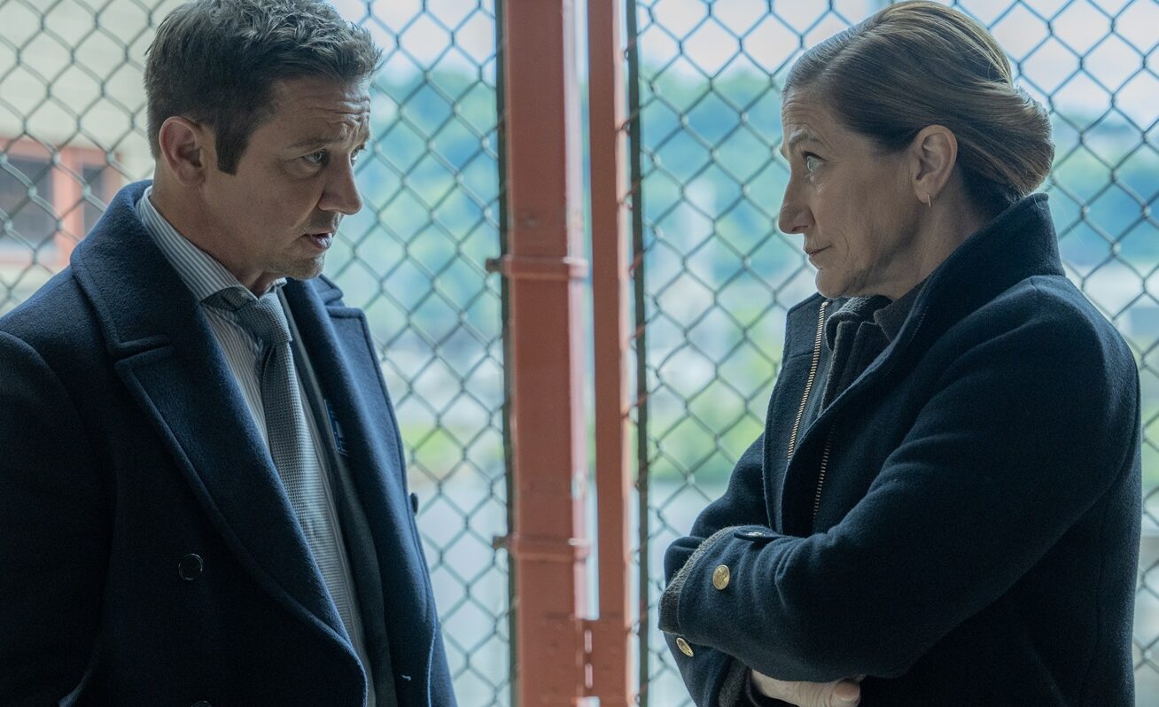 Jeremy Renner as Mike McLusky and Edie Falco as Nina Hobbs in Mayor of Kingstown episode 9, season 4, streaming on Paramount+, 2025. Credit: Jeremy Parsons/Paramount+