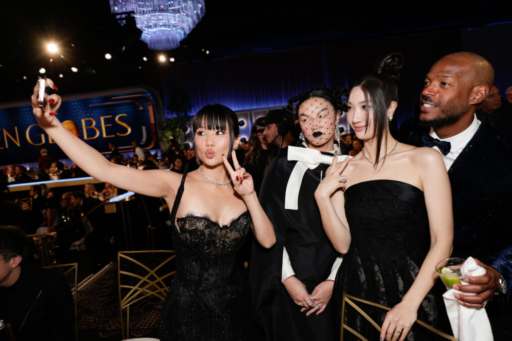 Rei Ami, Audrey Nuna, EJAE and Marlon Wayans at the 83RD ANNUAL GOLDEN GLOBES®, airing live from the Beverly Hilton in Beverly Hills, California on Sunday, January 11, 2026 at 8 PM ET/5 PM PT, on CBS and streaming on Paramount+. Photo: Francis Specker/CBS ©2026 CBS Broadcasting, Inc. All Rights Reserved.