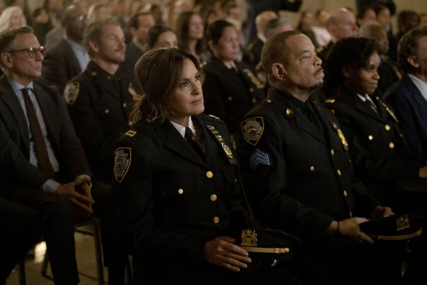 LAW & ORDER: SPECIAL VICTIMS UNIT -- "Post-Rage" Episode 26022 -- Pictured: (l-r) Mariska Hargitay as Capt. Olivia Benson, Ice T as Sgt. Odafin "Fin" Tutuola, Aimé Donna Kelly as Capt. Curry -- (Photo by: Virginia Sherwood/NBC)