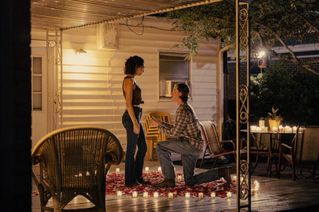 Paulina Chavez as Ariana and Jacob Lofland as Cooper in Landman episode 7, season 2, streaming on Paramount+. Photo Credit: Emerson Miller/Paramount+