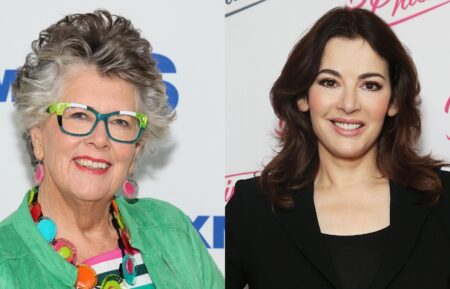 Prue Leith visits SiriusXM Studios on May 15, 2024 in New York City; Nigella Lawson poses during a Business Chicks function at Westin Hotel on January 22, 2016 in Sydney, Australia.