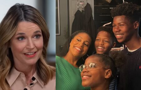 Savannah Guthrie on the September 5, 2025, episode of NBC's 'Today'; Sheinelle Jones with kids Clara, Uche, and Kayin, Instagram, April 27, 2023.