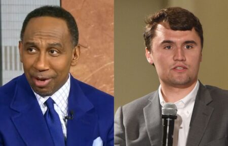 Stephen A. Smith on the January 13, 2026, episode of ESPN's 'First Take'; Charlie Kirk at the 'Turning Point USA Presents: Bringing Conservatism Back To Millennials' panel during Politicon at Pasadena Convention Center on July 30, 2017 in Pasadena, California.