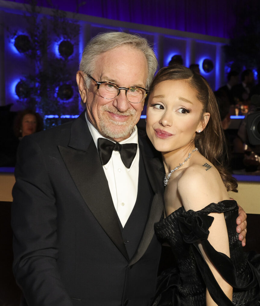 Steven Spielberg and Ariana Grande at the 83RD ANNUAL GOLDEN GLOBES®, airing live from the Beverly Hilton in Beverly Hills, California on Sunday, January 11, 2026 at 8 PM ET/5 PM PT, on CBS and streaming on Paramount+. Photo: Stewart Cook/CBS ©2026 CBS Broadcasting, Inc. All Rights Reserved.