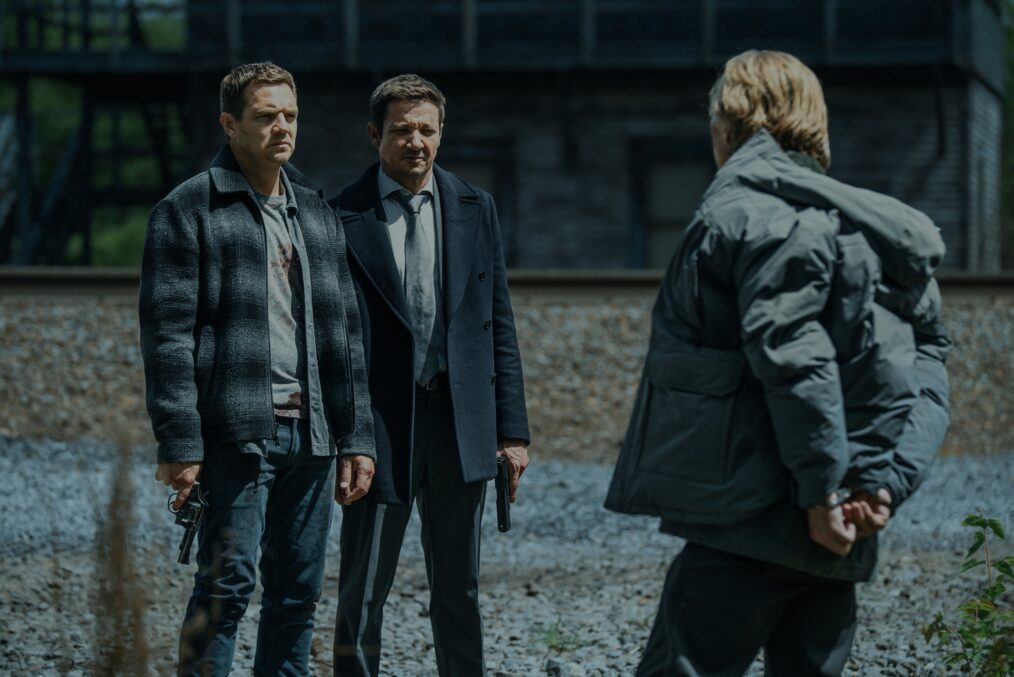 L-R: Taylor Handley as Kyle McLusky, Jeremy Renner as Mike McLusky, and Richard Brake as Merle Callahan in Mayor of Kingstown episode 10, season 4, streaming on Paramount+, 2025. Credit: Jeremy Parsons/Paramount+