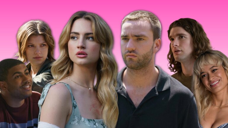 Grace Van Patten as Lucy, Jackson White as Stephen, Catherine Missal as Bree, Branden Cook as Evan, Spencer House as Wrigley, and Sonia Mena as Pippa in Tell Me Lies