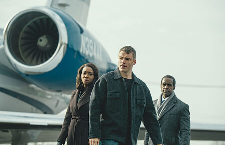 The Night Agent. (L to R) Amanda Warren as Catherine Weaver, Gabriel Basso as Peter Sutherland, Albert Jones as Deputy Director Aiden Mosley in episode 302 of The Night Agent.