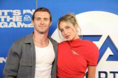 Braxton Berrios and Alix Earle arrive at EA Sports presents The Madden Bowl at Orpheum Theater on February 07, 2025 in New Orleans, Louisiana