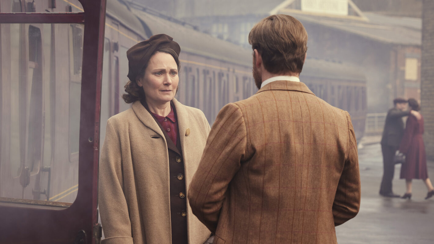 Anna Madeley as Mrs. Hall and Samuel West as Siegfried Farnon in 'All Creatures Great and Small' Season 6 Episode 1