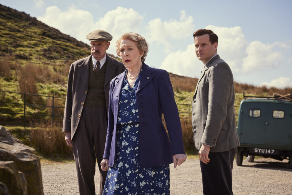 Philip Martin Brown, Patricia Hodge, and Nicholas Ralph in 'All Creatures Great and Small' Season 6 Episode 3, 'Captain Farnon?'