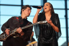 Cade Foehner and host Gabby Barrett perform onstage during the 57th Academy of Country Music Awards at Allegiant Stadium on March 07, 2022 in Las Vegas, Nevada