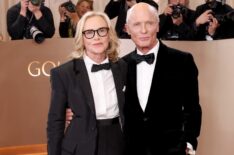 Amy Madigan and Ed Harris attend the 83rd Annual Golden Globe Awards at The Beverly Hilton on January 11, 2026 in Beverly Hills, California.