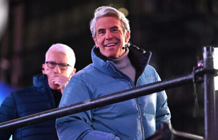 Anderson Cooper and Andy Cohen attend the Times Square New Year's Eve 2026 Celebration on December 31, 2025, in New York City