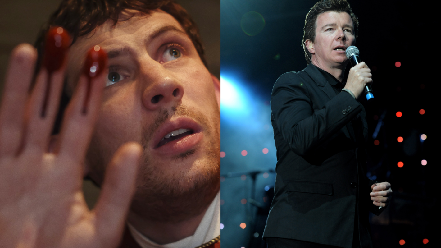 Josh O Connor in Wake Up Dead Man: A Knives Out Mystery/ Rick Astley