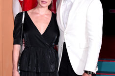 Bill Skarsgård (R) and Alida Morberg attend the 'IT Chapter Two' European Premiere at The Vaults on September 02, 2019