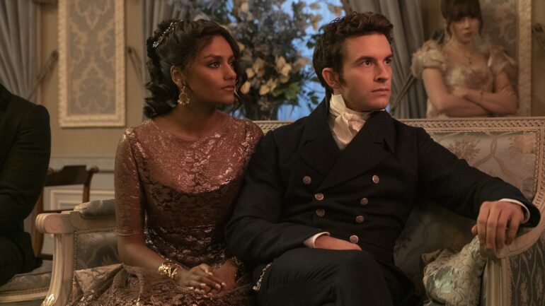 Simone Ashley as Kate Sharma, Jonathan Bailey as Anthony Bridgerton in episode 305 of Bridgerton