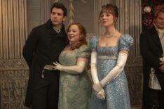 Luke Newton, Nicola Coughlan, and Claudia Jessie in 'Bridgerton' Season 4 Part 2