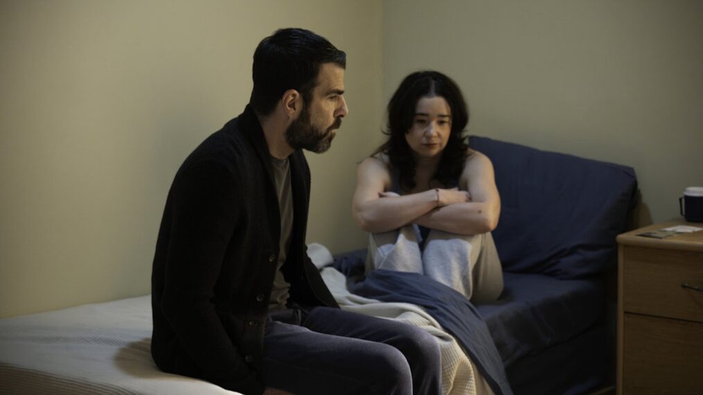 Zachary Quinto as Dr. Oliver Wolf, Sarah Steele as Sofia — 'Brilliant Minds' Season 2 Episode 13 'The Rabbit Hole'