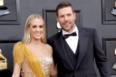 Carrie Underwood and Mike Fisher attend the 64th Annual GRAMMY Awards at MGM Grand Garden Arena on April 03, 2022 in Las Vegas, Nevada