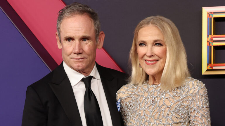 Bo Welch and Catherine O'Hara attend the 76th Primetime Emmy Awards at Peacock Theater on September 15, 2024 in Los Angeles, California