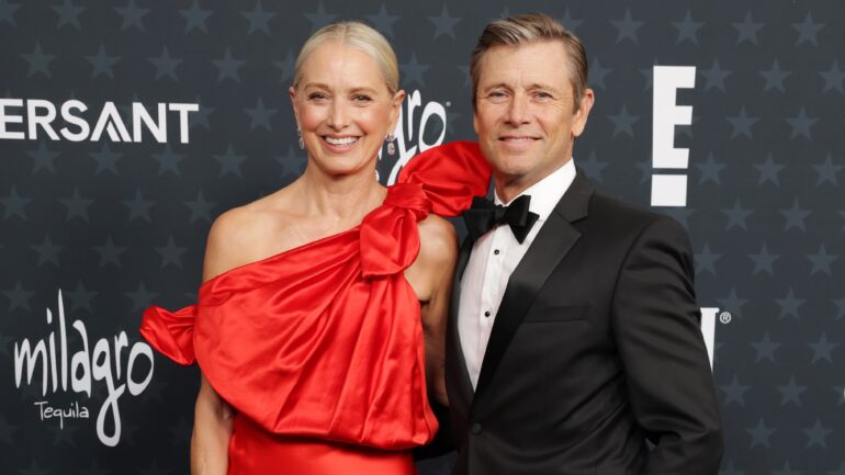 Katherine LaNasa and Grant Show attend the 31st Annual Critics Choice Awards at Barker Hangar on January 04, 2026 in Santa Monica, California.