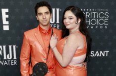 Paul W. Downs and Megan Stalter attend the 31st Annual Critics Choice Awards at Barker Hangar on January 04, 2026 in Santa Monica, California.