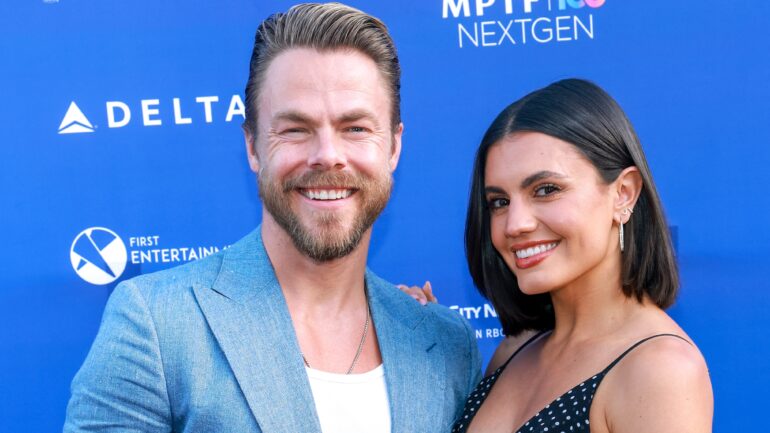 Derek Hough and Hayley Erbert attend MPTF's NextGen Annual Summer Party at The Aster on June 22, 2025 in Los Angeles, California