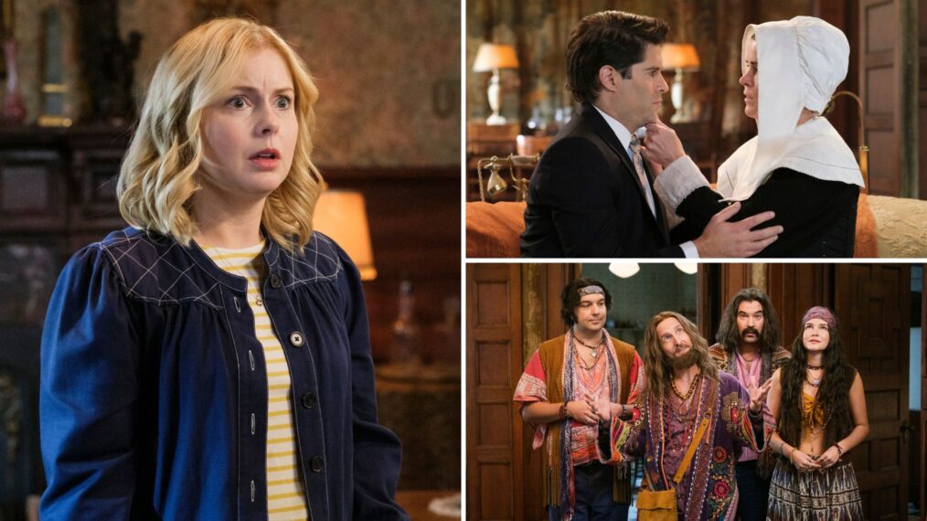 Rose McIver, Asher Grodman, Mary Holland, and Will Greenberg in 'Ghosts' Season 5